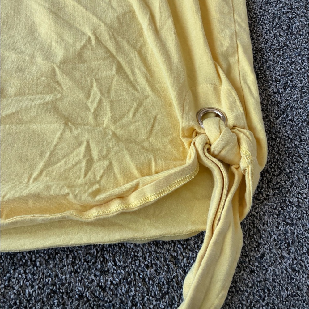 Belle by Kim Gravel Bright Yellow Side Tie Hem Tee, Size Medium - Picture 7 of 15